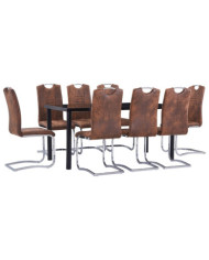 Ensemble de salle à manger 9 pcs Similicuir daim Marron | Mobilier & Déco