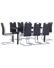 Ensemble de salle à manger 9 pcs Similicuir Noir | Mobilier & Déco