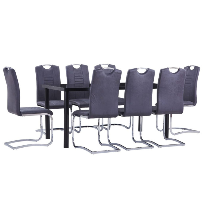 Ensemble de salle à manger 9 pcs Similicuir daim Gris | Mobilier & Déco