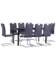 Ensemble de salle à manger 9 pcs Similicuir daim Gris | Mobilier & Déco