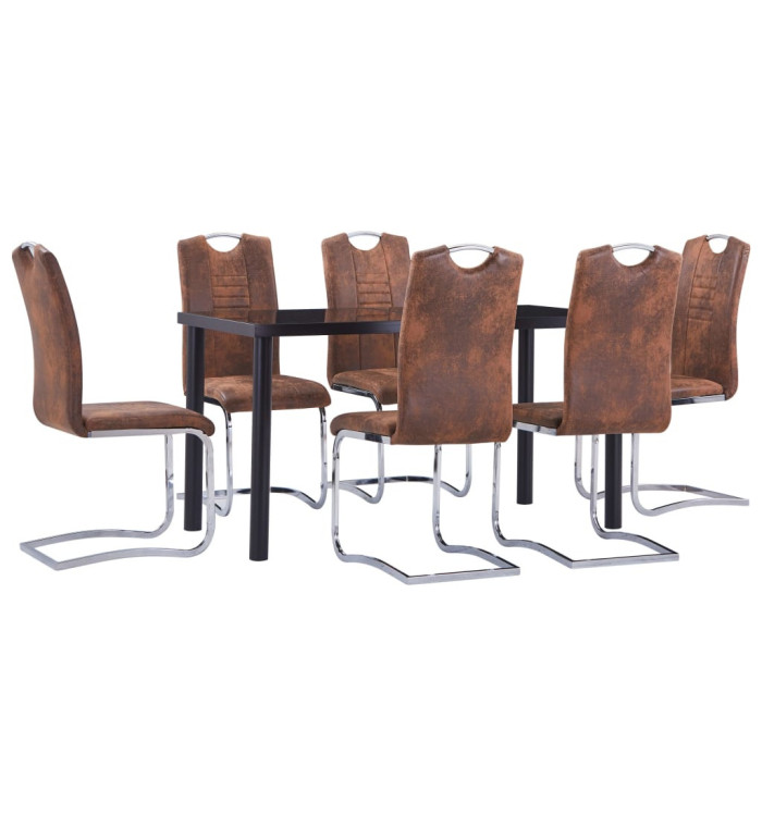 Ensemble de salle à manger 7 pcs Similicuir daim Marron | Mobilier & Déco
