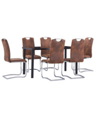 Ensemble de salle à manger 7 pcs Similicuir daim Marron | Mobilier & Déco