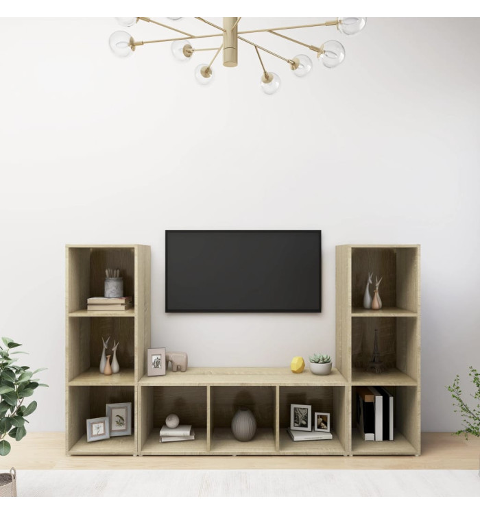 Meubles TV 3 pcs Chêne sonoma 107x35x37 cm Bois d'ingénierie | Mobilier & Déco