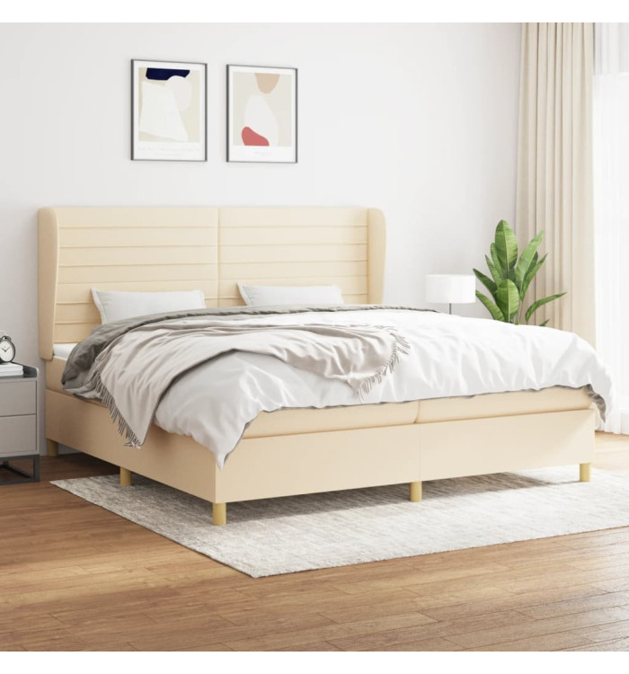 Sommier à lattes de lit avec matelas Crème 200x200 cm Tissu | Mobilier & Déco