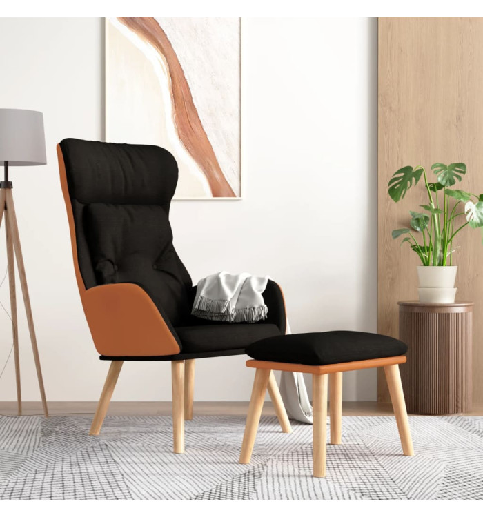 Chaise de relaxation avec repose-pied Noir Similicuir et tissu | Mobilier & Déco