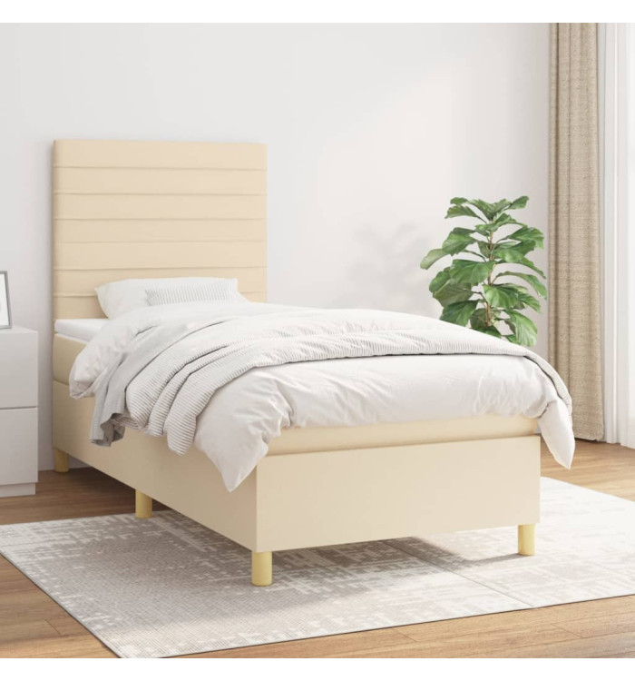 Sommier à lattes de lit avec matelas Crème 90x200 cm Tissu | Mobilier & Déco