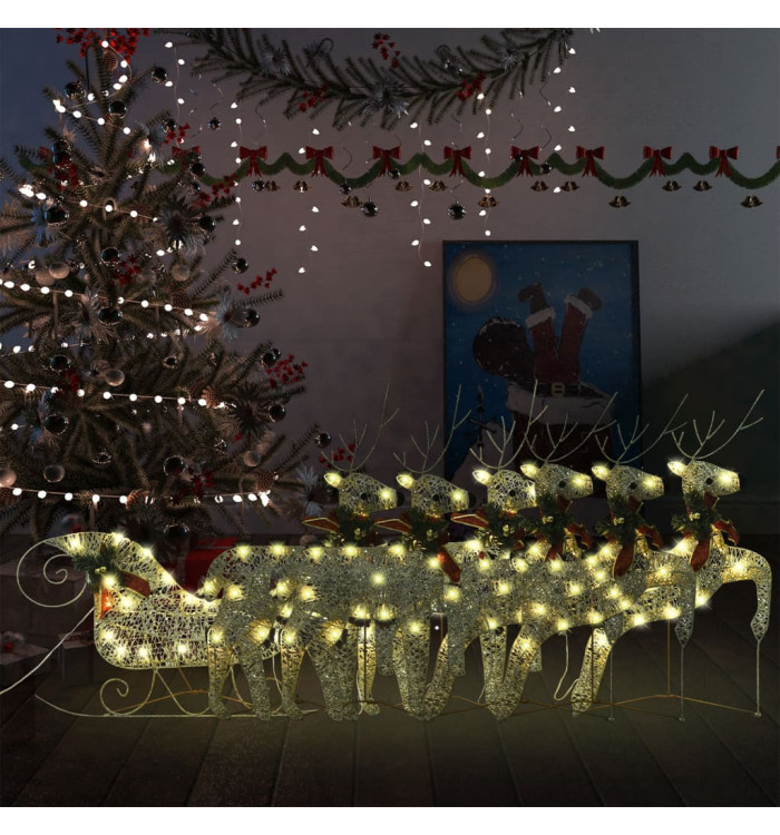Décoration de Noël Rennes avec traîneau 140 LED Extérieur Doré | Mobilier & Déco