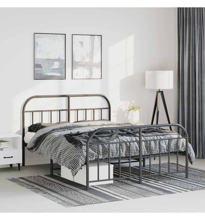 Cadre de lit métal sans matelas avec pied de lit noir 150x200cm | Mobilier & Déco