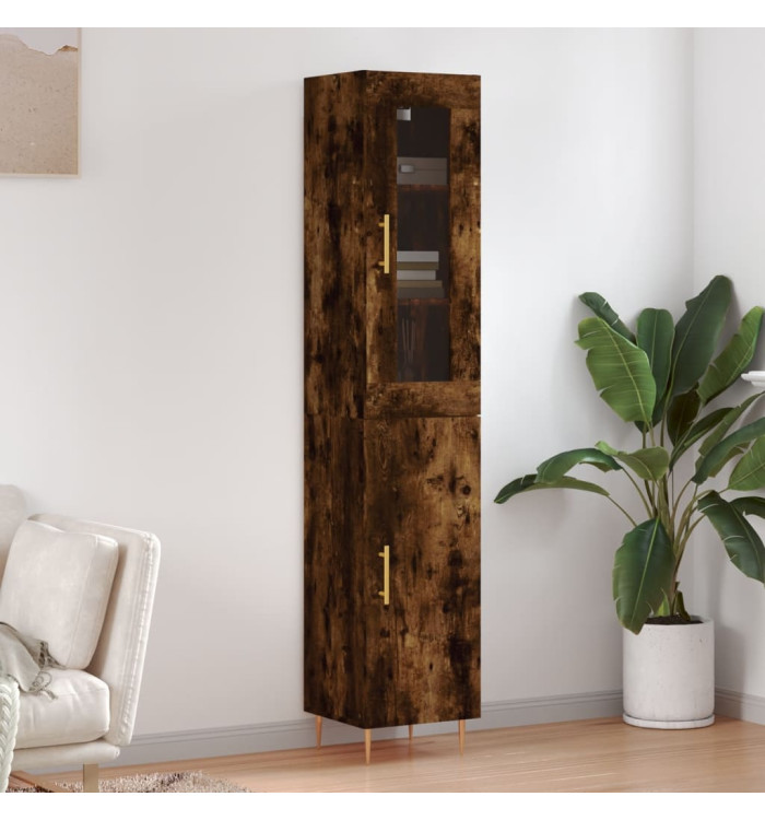 Buffet haut Chêne fumé 34,5x34x180 cm Bois d'ingénierie | Mobilier & Déco