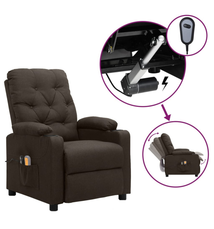 Fauteuil électrique de massage Marron foncé Tissu | Mobilier & Déco