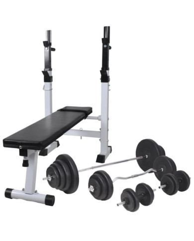 Banc d'entraînement avec support de poids jeu d'haltères 120 kg | Mobilier & Déco