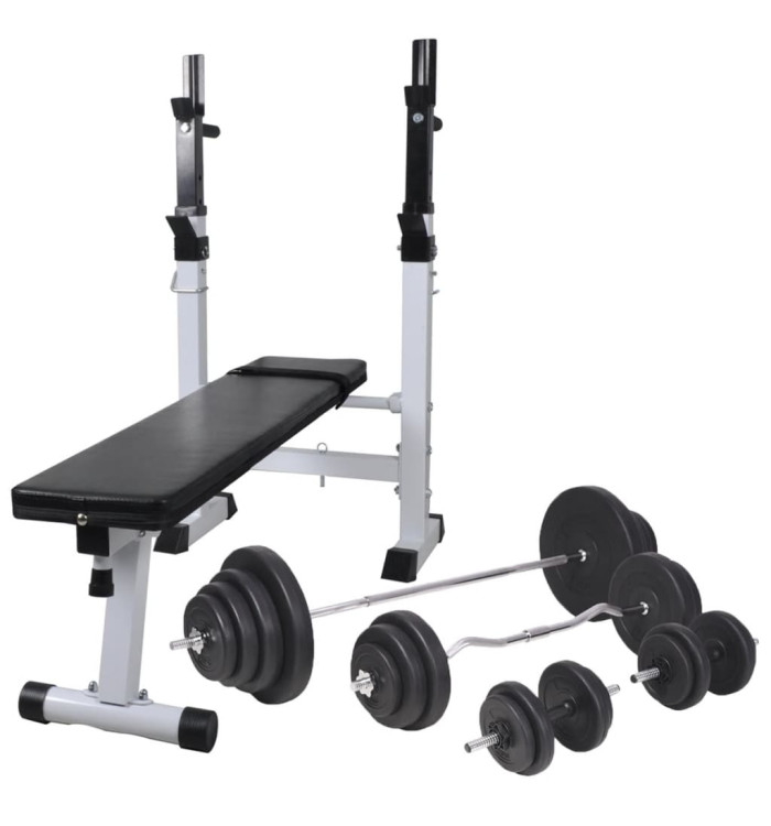 Banc d'entraînement avec support de poids jeu d'haltères 120 kg | Mobilier & Déco