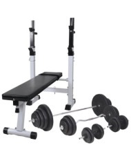 Banc d'entraînement avec support de poids jeu d'haltères 120 kg | Mobilier & Déco