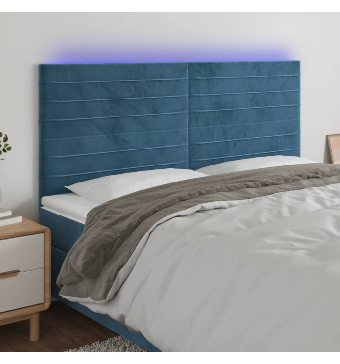 Tête de lit à LED Bleu foncé 160x5x118/128 cm Velours | Mobilier & Déco