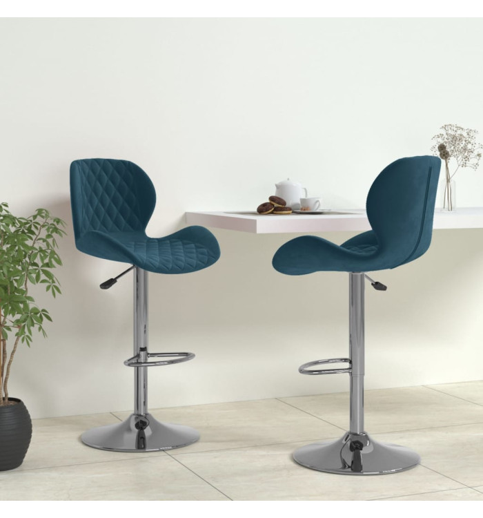 Tabourets de bar lot de 2 bleu velours | Mobilier & Déco