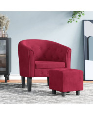 Fauteuil avec repose-pied rouge bordeaux velours | Mobilier & Déco