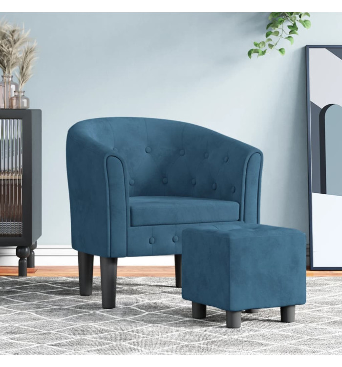 Fauteuil avec repose-pied bleu foncé velours | Mobilier & Déco