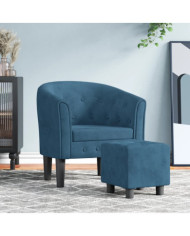 Fauteuil avec repose-pied bleu foncé velours | Mobilier & Déco
