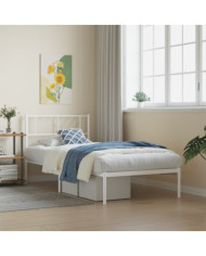 Cadre de lit métal sans matelas avec tête de lit blanc 75x190cm | Mobilier & Déco
