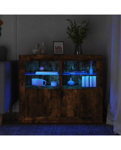 Armoires latérales et lumières LED 2 pcs chêne fumé | Mobilier & Déco