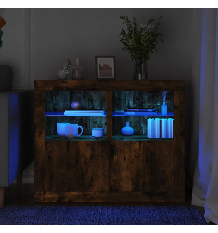 Armoires latérales et lumières LED 2 pcs chêne fumé | Mobilier & Déco