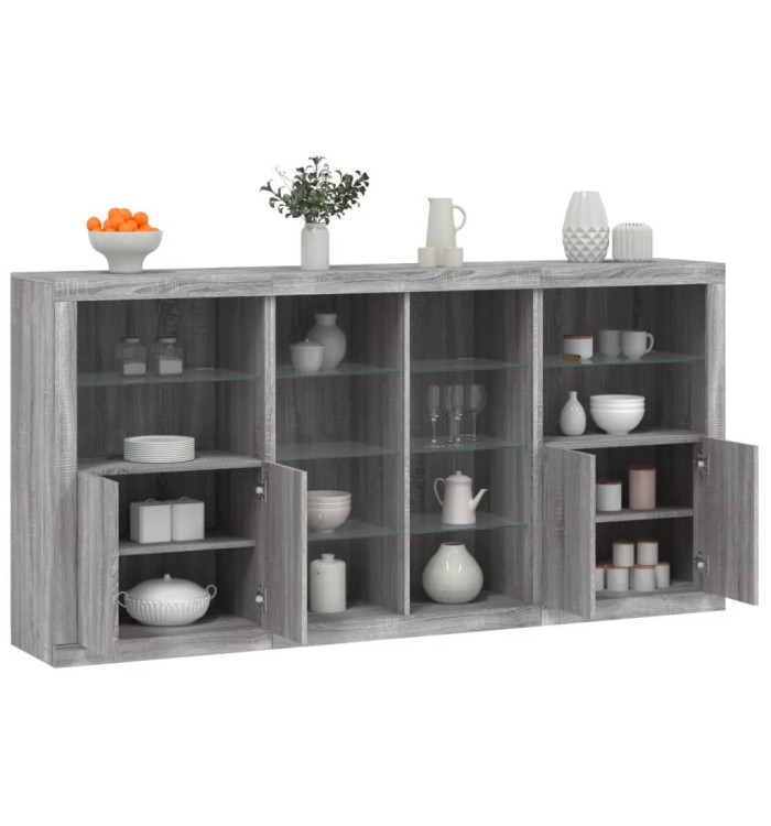 Buffet avec lumières LED sonoma gris 202x37x100 cm | Mobilier & Déco