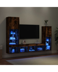 Unités murales TV avec LED 4 pcs chêne fumé bois d'ingénierie | Mobilier & Déco