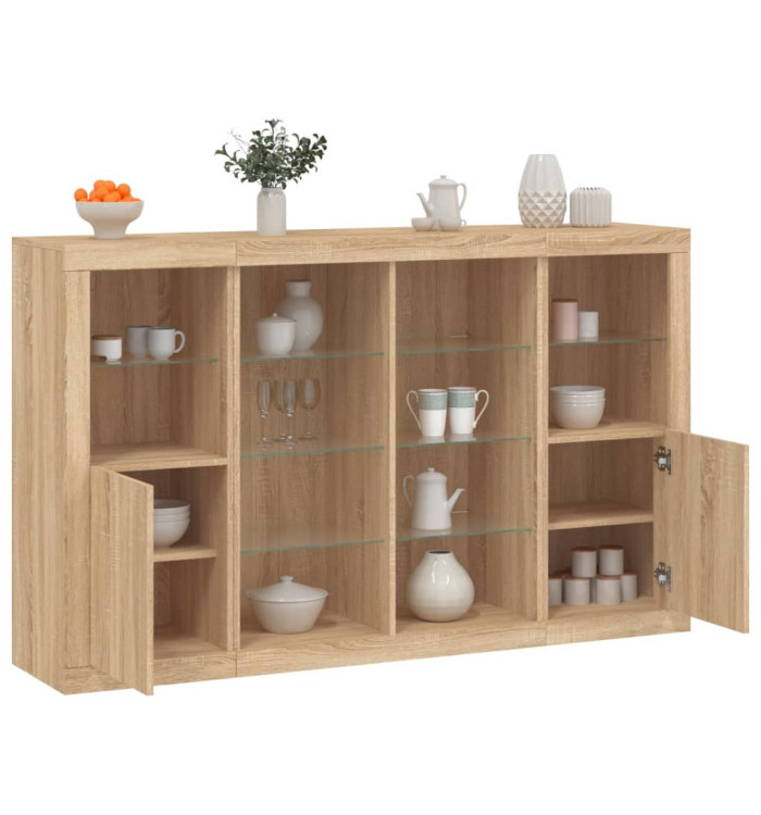 Buffets avec lumières LED 3 pcs chêne sonoma bois d'ingénierie | Mobilier & Déco