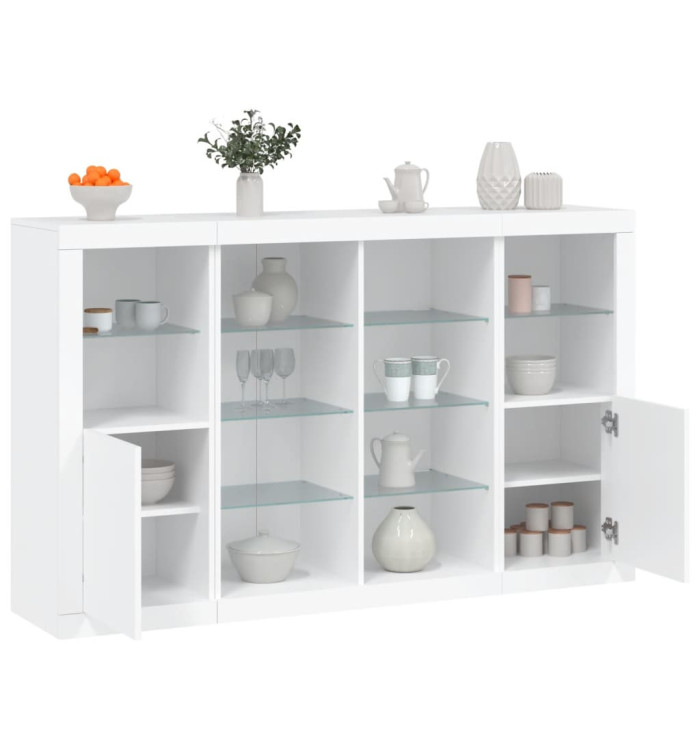 Buffets avec lumières LED 3 pcs blanc bois d'ingénierie | Mobilier & Déco