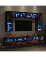 Ensemble de meubles TV muraux 8 pcs et lumières LED chêne fumé | Mobilier & Déco