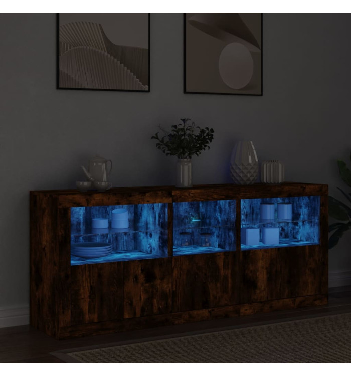 Buffet avec lumières LED chêne fumé 162x37x67 cm | Mobilier & Déco