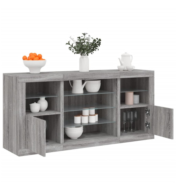 Buffet avec lumières LED sonoma gris 142,5x37x67 cm | Mobilier & Déco