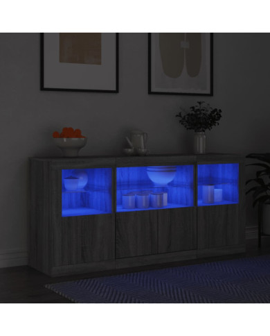 Buffet avec lumières LED sonoma gris 142,5x37x67 cm | Mobilier & Déco