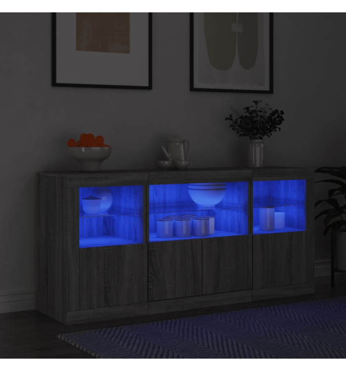Buffet avec lumières LED sonoma gris 142,5x37x67 cm | Mobilier & Déco