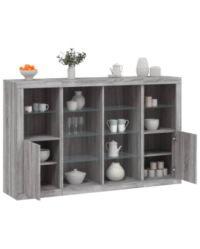 Buffets avec lumières LED 3 pcs sonoma gris bois d'ingénierie | Mobilier & Déco