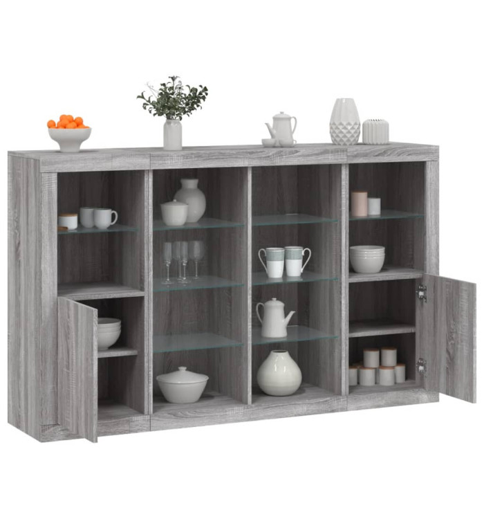 Buffets avec lumières LED 3 pcs sonoma gris bois d'ingénierie | Mobilier & Déco