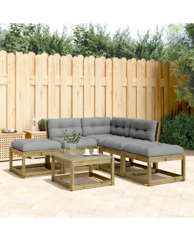 Salon de jardin 5 pcs avec coussins bois de pin imprégné | Mobilier & Déco