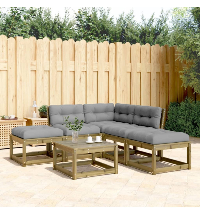 Salon de jardin 5 pcs avec coussins bois de pin imprégné | Mobilier & Déco