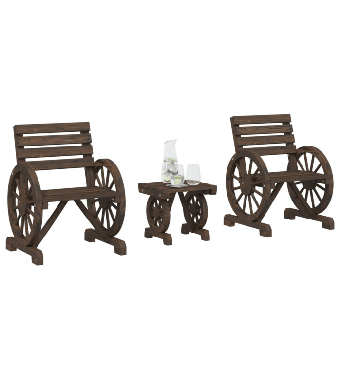 Salon de jardin 3 pcs bois de sapin massif | Mobilier & Déco