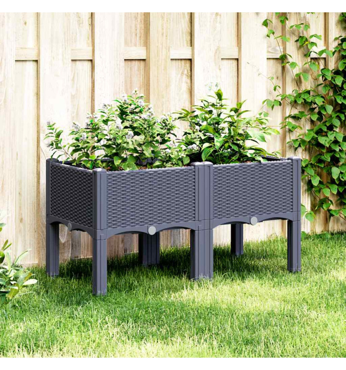 Jardinière avec pieds bleu gris 80x40x42 cm PP | Mobilier & Déco