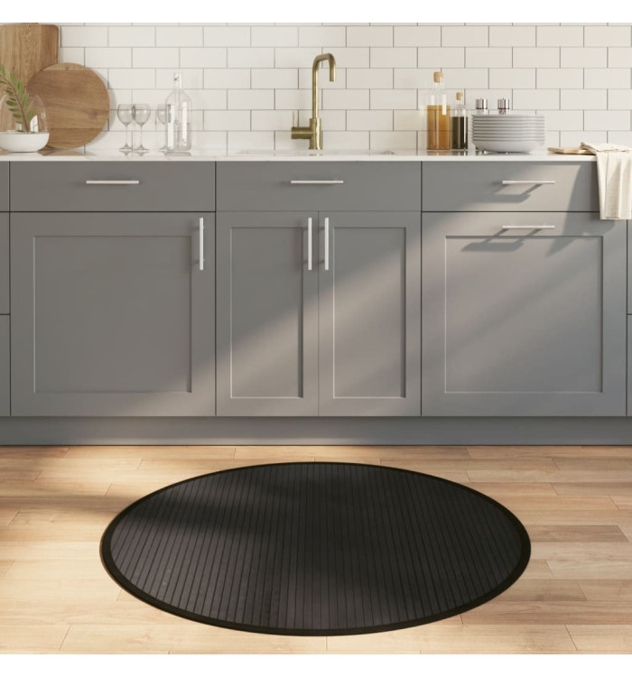 Tapis rond noir 100 cm bambou | Mobilier & Déco