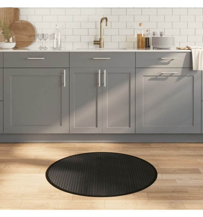 Tapis rond noir 80 cm bambou | Mobilier & Déco