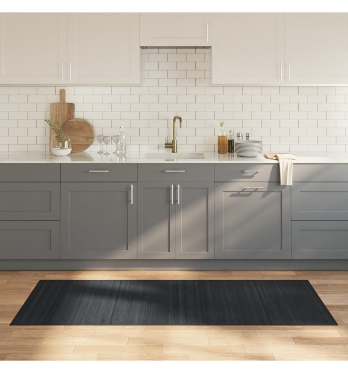 Tapis rectangulaire gris 80x200 cm bambou | Mobilier & Déco