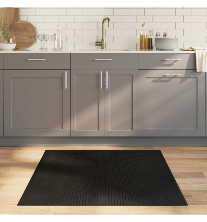 Tapis rectangulaire noir 100x100 cm bambou | Mobilier & Déco