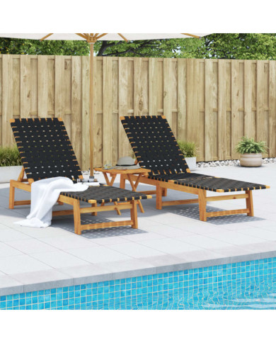 Chaises longues lot de 2 avec table noir bois massif d'acacia | Mobilier & Déco