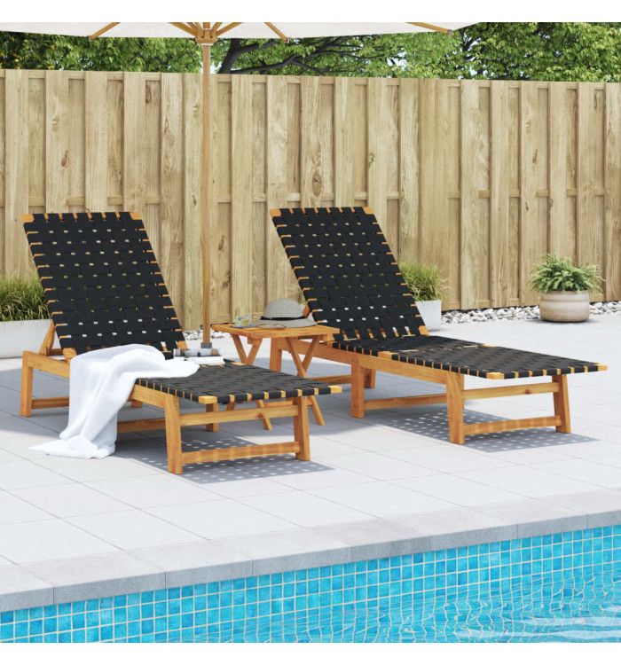 Chaises longues lot de 2 avec table noir bois massif d'acacia | Mobilier & Déco
