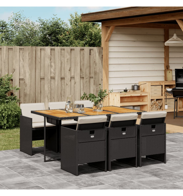 Ensemble à manger de jardin coussins 7pcs Noir Résine tressée | Mobilier & Déco