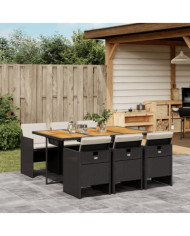 Ensemble à manger de jardin coussins 7pcs Noir Résine tressée | Mobilier & Déco