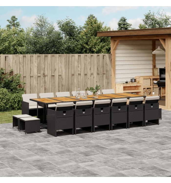 Ensemble à manger de jardin 17 pcs coussins noir résine tressée | Mobilier & Déco