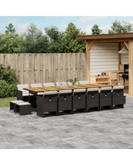 Ensemble à manger de jardin 17 pcs coussins noir résine tressée | Mobilier & Déco